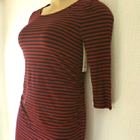 Liz Lange Maternity Dress Burgundy Navy Stretchy Knit Striped Size Medium NWT - Picture 5 of 9